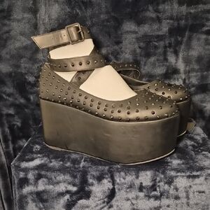 Studded Black Platform Shoes with Ankle Strap